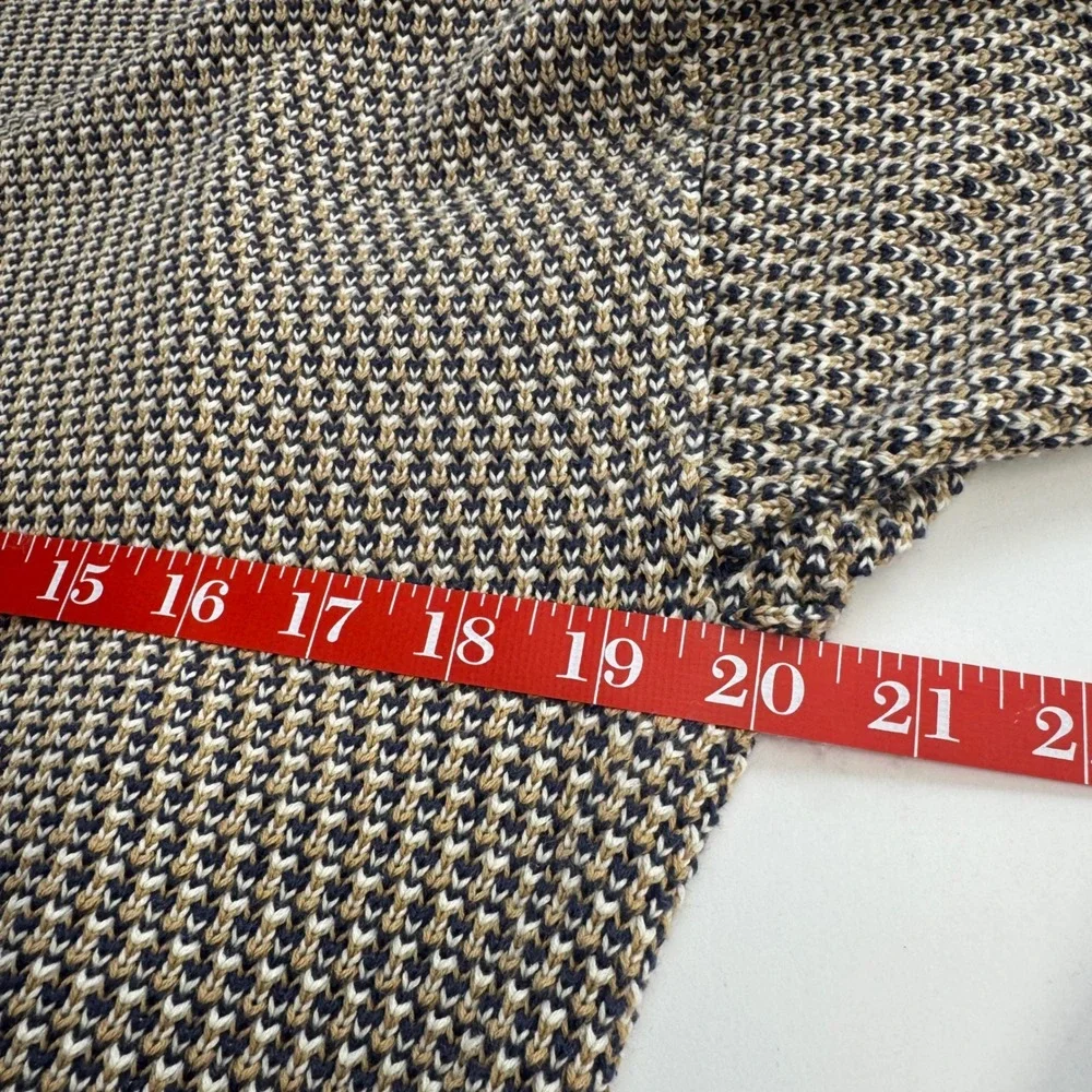 Vintage Ann Taylor Cotton Birds Eye Knit Sweater Navy Tan Roll Neck Pullover M